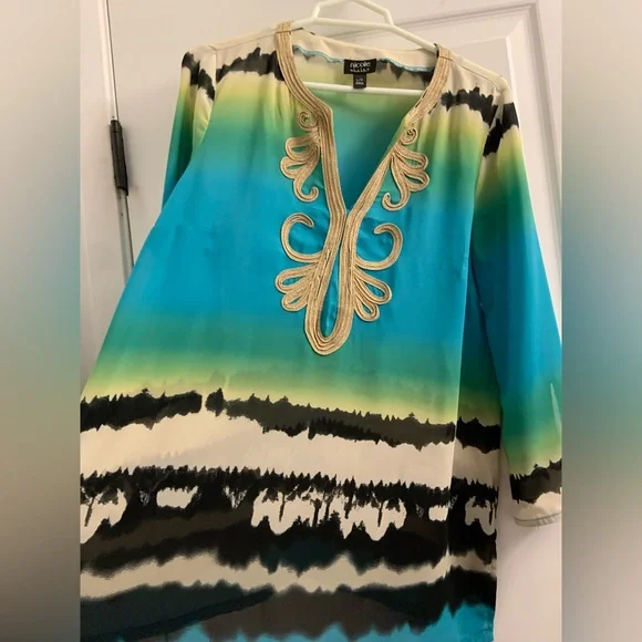 Nicole Miller Teal and Lime Tunic Top - Picture 5 of 6